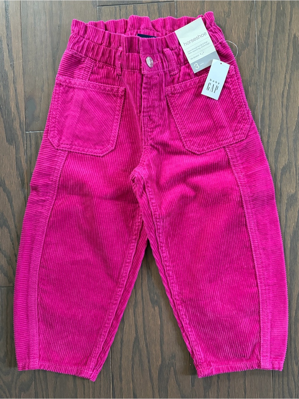 BNWT GAP toddler Girls' Hot Pink Corduroy horseshoe/barrel pants, size 3T